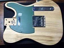 Telecaster-Style Electric Guitar Body Natural Wood, Green Pickguard & Hardware