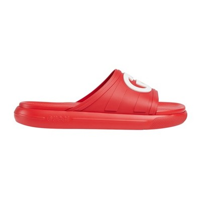 Authentic Men's Gucci Red Interlocking G Rubber Slides Sandals