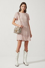 PAUL & JOE Sister Dress 40 Mini Romantic Boho Coquette Lace Embroidered Pleated