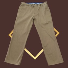Roundtree Yorke TravelSmart Mens 36x28 Khaki Chino Pants Tan Flat Front Cotton