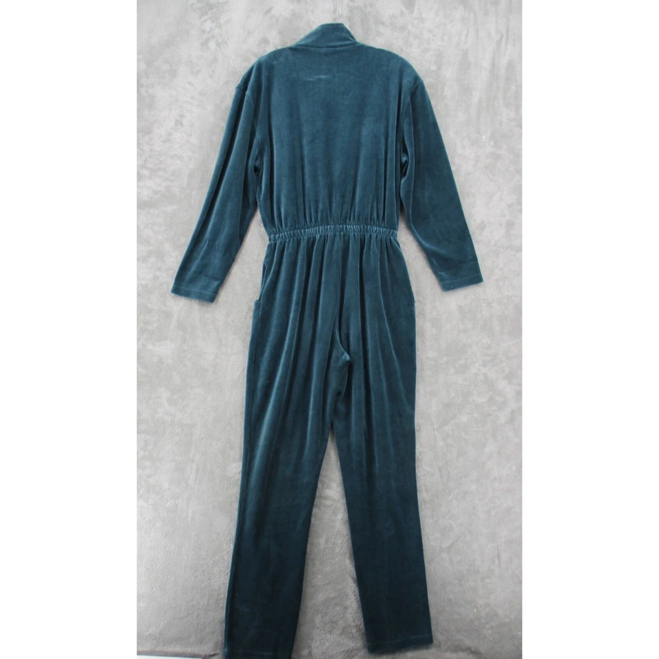 复古连身裤女式小号天鹅绒丝绒复古绗缝口袋运动休闲拉链 — 第 2/4 张图片