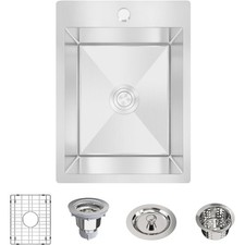 15x20in Bar Sink Drop In , Stainless Steel Kitchen Prep Sink, with Bottom Grid