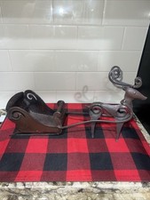 Wrought Iron hand Made Christmas sleigh With Reindeer 12 Long 8 High Brown VTG