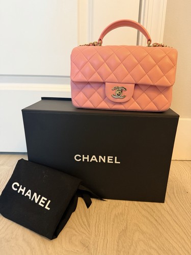 Chanel Lambskin Leather Rectangular Top Handle Mini Flap Bag - PINK