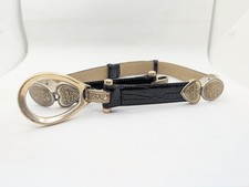 Vtg. Coldwater Creek Brown Leather Croc Silver Concho Heart Belt Hook Small READ