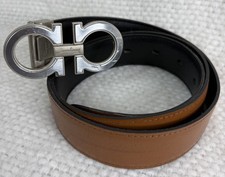 Salvatore Ferragamo Mens Belt Made In Italy Reversible Silver Finish Fits 29-34