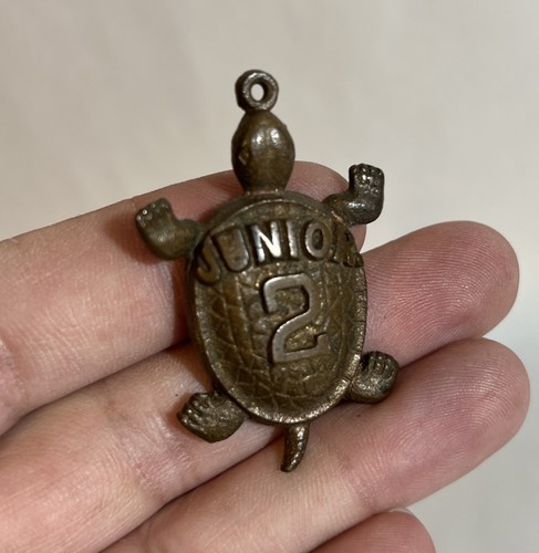 VINTAGE JUNIOR FIREMAN'S METAL PIN FOB TURTLE FROM A MEDAL