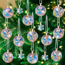16 Pcs AB Color Crystal Glass Ornaments for Christmas Tree Decor Set
