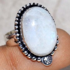 925 Silver Plated Rainbow Moonstone Ring US 8 Jewellery MJ