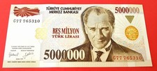 TURKEY 5 000 000 (5000000) Lira ----- PREFIX  G  -----1997 UNC (TK 11 415)