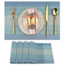 Vinyl Placemats Set Of 4 Wipeable Heat Resistant 17.7x11.8 In Blue Gradient
