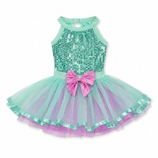 Weissman SC 6X Aqua Lavender Sequin Tutu Dance Costume Pink Bow