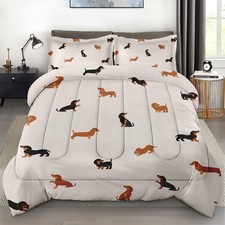 Comforter Set with 2 Pillowcases Queen Size, Cute Happy Dachshund Dog Puppy, ...