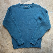 Vintage 80s Ralph Lauren Pullover Sweater Cable Knit Trim Turquoise Small Flaws