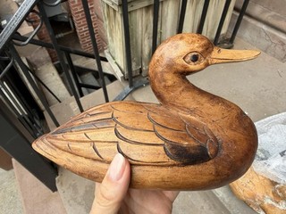 Vintage Hand Carved Wooden Duck Sculpture – Folk Art Lake House Decor Rustic MCM