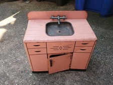 Vtg Tin Medal Wolverine Pink play Toy Sink cabinet TLC Rust dents