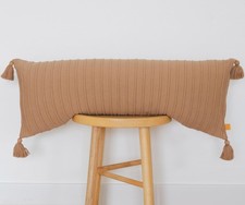 Long Knit Lumbar Pillow Cover   14x36 Soft Ribbed Cotton with Tassels, War