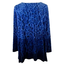Linea by Louis Dell'Olio Ombre Blue Animal Print Long Sleeve Top  XL New 9735