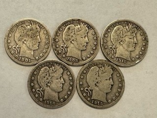 1901 1908D 1912 1914 1915 Barber Quarters (E44)