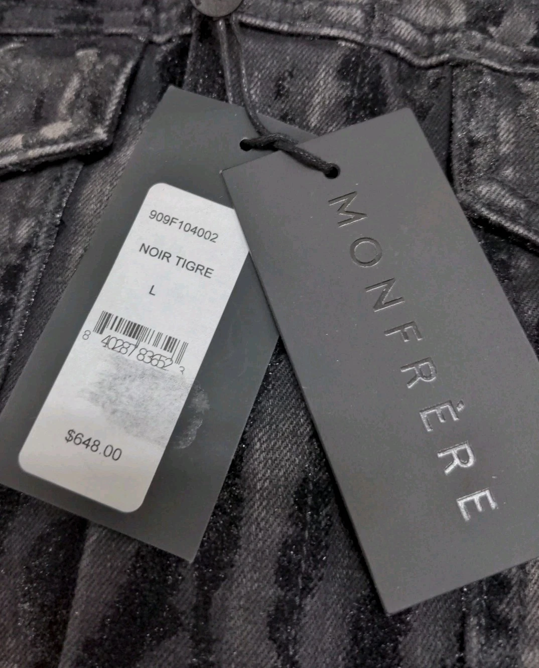 New Monfrere Dean Noir Tigre Denim Trucker Jacket Men's Size L image 4
