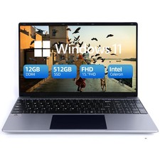 15.6" FHD Laptop 12GB RAM 512GB SSD Quad-Core Intel Celeron N5095 Windows 11