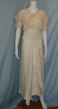 Elegant Antique Wedding Dress Edwardian 1912 White Silk and Beige Lace