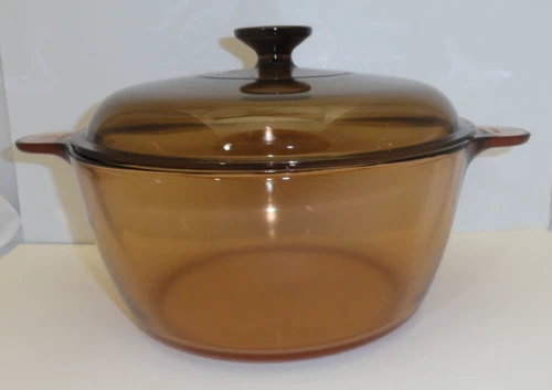 Vtg Visions Corning Ware Pyrex Amber 4.5L 5qt Dutch Oven Stock Pot & Lid