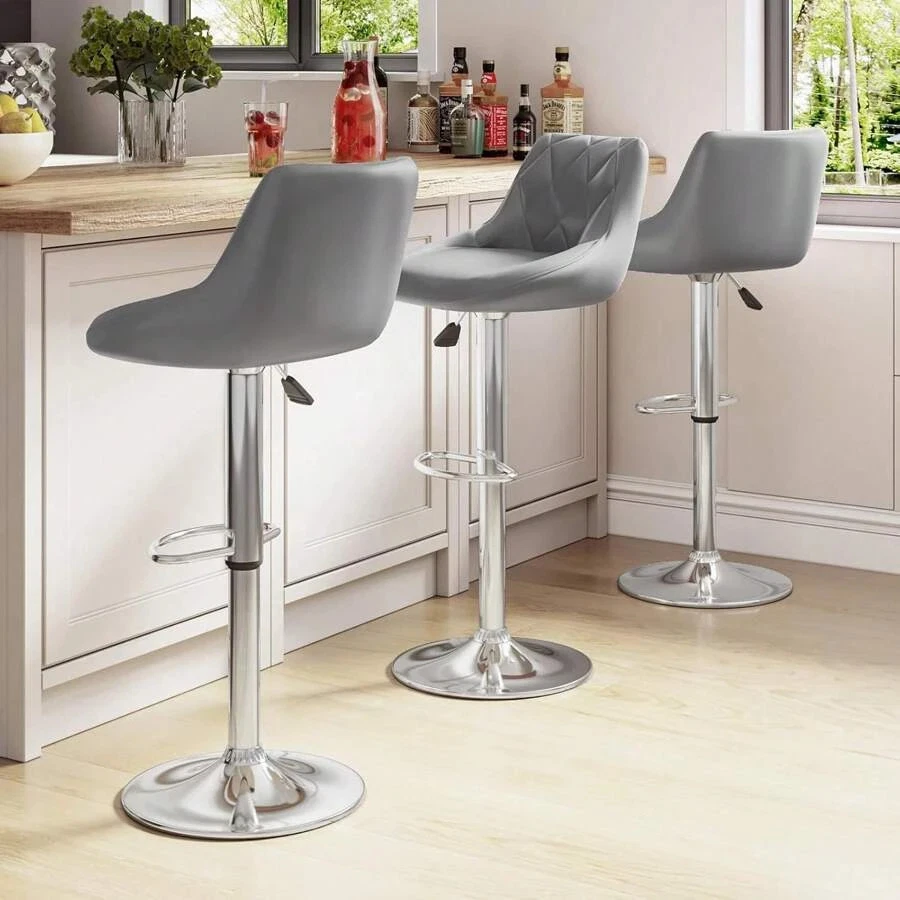 2x Bar Stools Gas Lift Swivel Stools Home Breakfast Pub Counter Chair PU Leather - Image 3 of 4