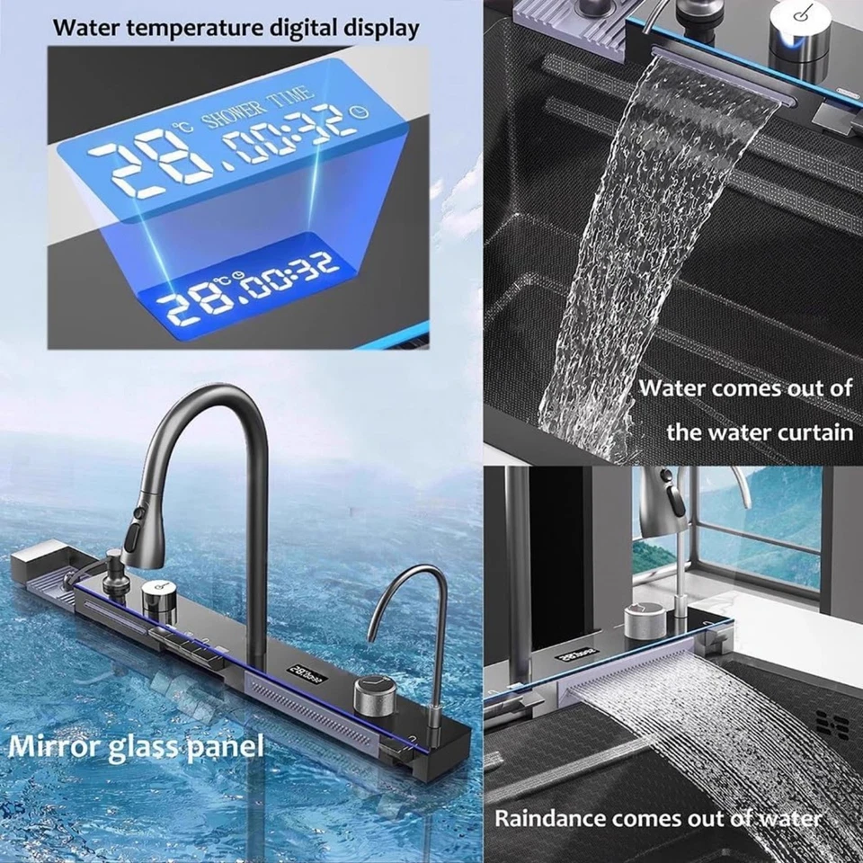 Küchenspüle Edelstahl Einbauspüle Spülbecken Wasserfallspüle Set mit Wasserhahn - Bild 3 von 4