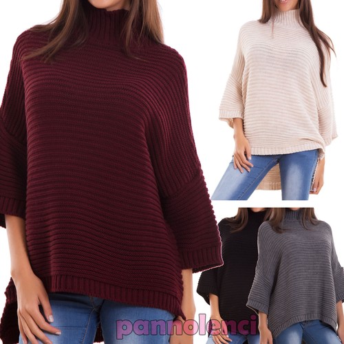 Maglione donna lana ampio collo alto pullover maniche 3/4 mohair nuovo  CJ-2359 | eBay