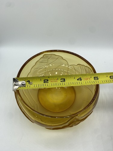 Vintage Viking Amber Frosted Satin Glass Cabbage Leaf Candy Compote w Lid Dish - Picture 9 of 13