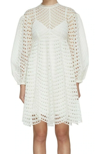 Vestido corto con ojales de amapola Zimmermann marfil/blanco, cóctel, mangas dolman - Imagen 3 de 13