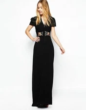 Jarlo Black Maxi long Dress Crochet Waist UK8 EUR36 US4 RRP £87