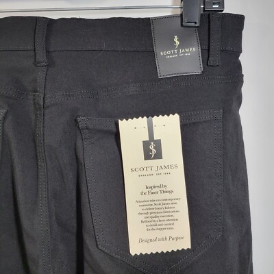 Scott James Slim Fit Stretch Pants Men's 34x30 Black 5-Pocket SJP