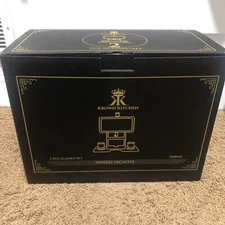 Krown Kitchen 1800 ML 2 pcs Glasses Set Whiskey Decanter Wooden Base W/ Coasters