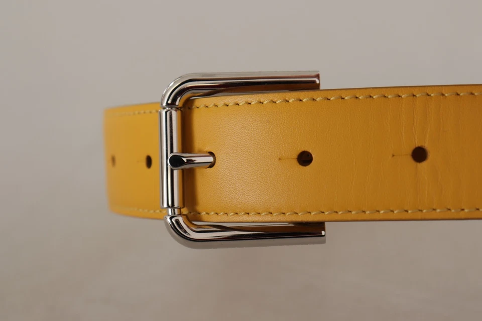 DOLCE & GABBANA Belt Yellow Leather Silver Tone Logo Metal Buckle s.60 cm/24in - Image 4 of 4