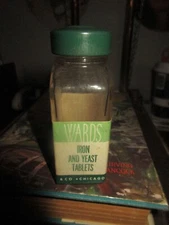 CONTENTS Montgomery Ward "WARDS IRON & YEAST TABLETS" BOTTLE Paper Label TOP MKD