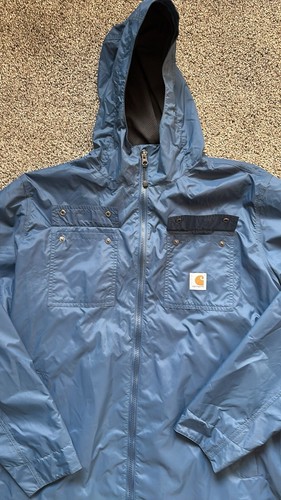 Giacca antipioggia Carhartt uomo grande foderata con cappuccio leggera full zip blu - Foto 6 di 11