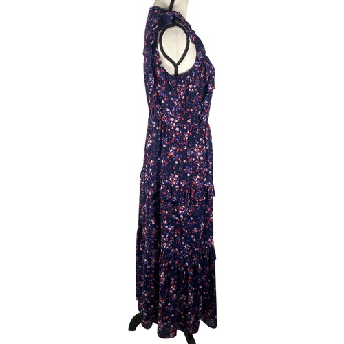 Vestido midi J.Crew Factory floral con volantes sin mangas en capas azul marino/rosa para mujer 4 - Imagen 6 de 14
