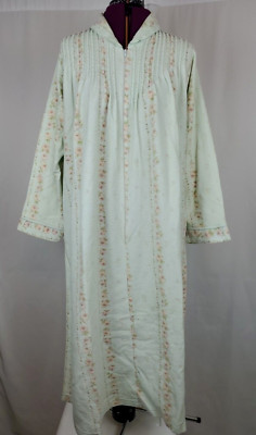 VTG Aria Floral Women's Housecoat Robe Half Zip Front Size M 12/14 Mint Green