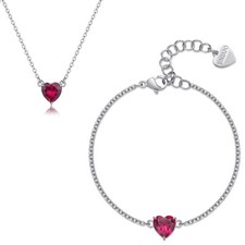Regalo San Valentino Donna Completo Cuore Zircone Rosso Sagapo Collana Bracciale