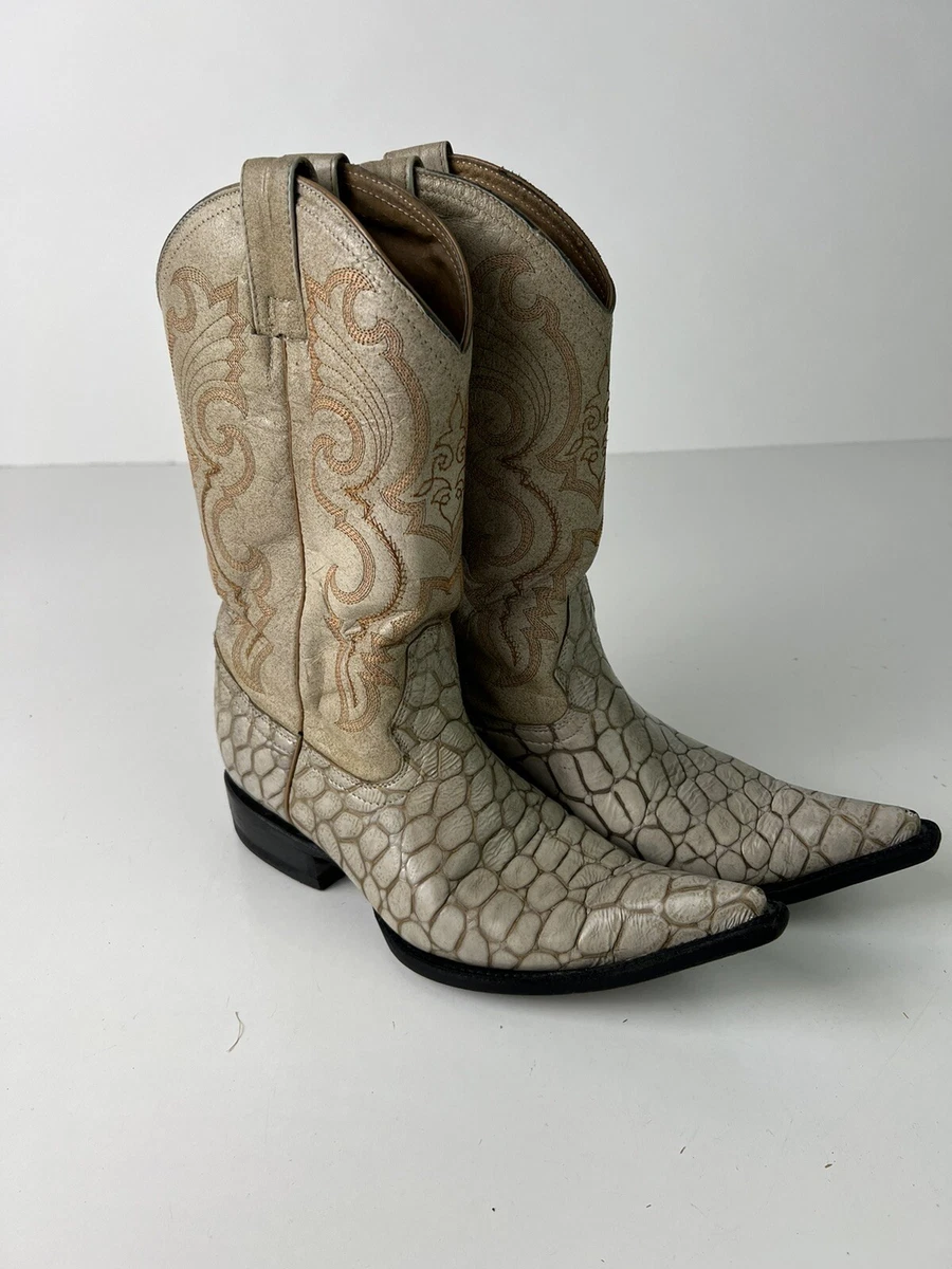 El General 1901 Cowboy Boots Fish Leather Piraruca Size 7 Beige eBay