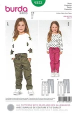 Burda 9352 Girls' Paneled Pants w Drawstring Waist, Pockets Sz 2-7 UNCUT Pattern