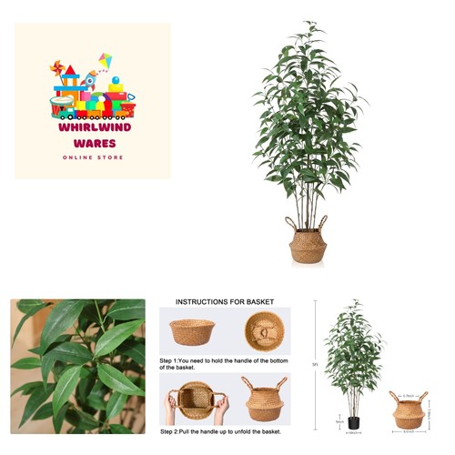 Artificial Eucalyptus Tree,5Ft Tree Fake Plant in Pot for Home and Office Dec...