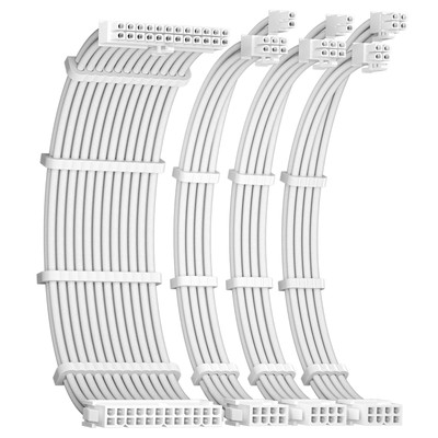 16AWG PSU Cable Extension, Soft Braided Cable Extension PC, 1x24Pin ATX / 1x8...