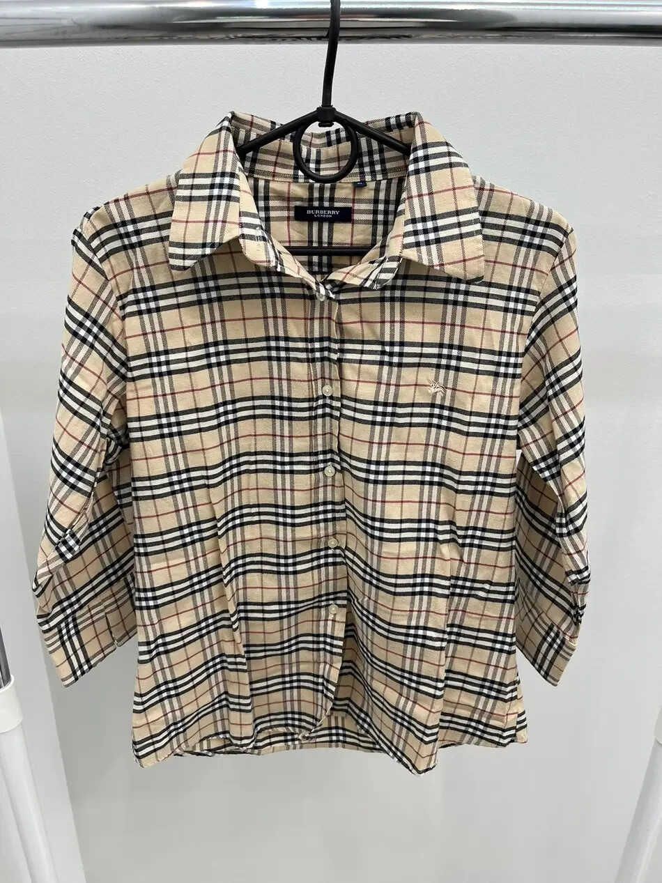 Womens Burberry Vintage Beige Check Nova Blouse Shirt Size XL