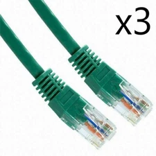 3 Pack Lot - 25ft CAT5e Ethernet Network LAN Router Patch Cable Cord Wire Green