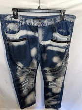 Bleeker & Mercer Mens Streetwear Jeans Size 40x32 Blue Bleached Grunge Party