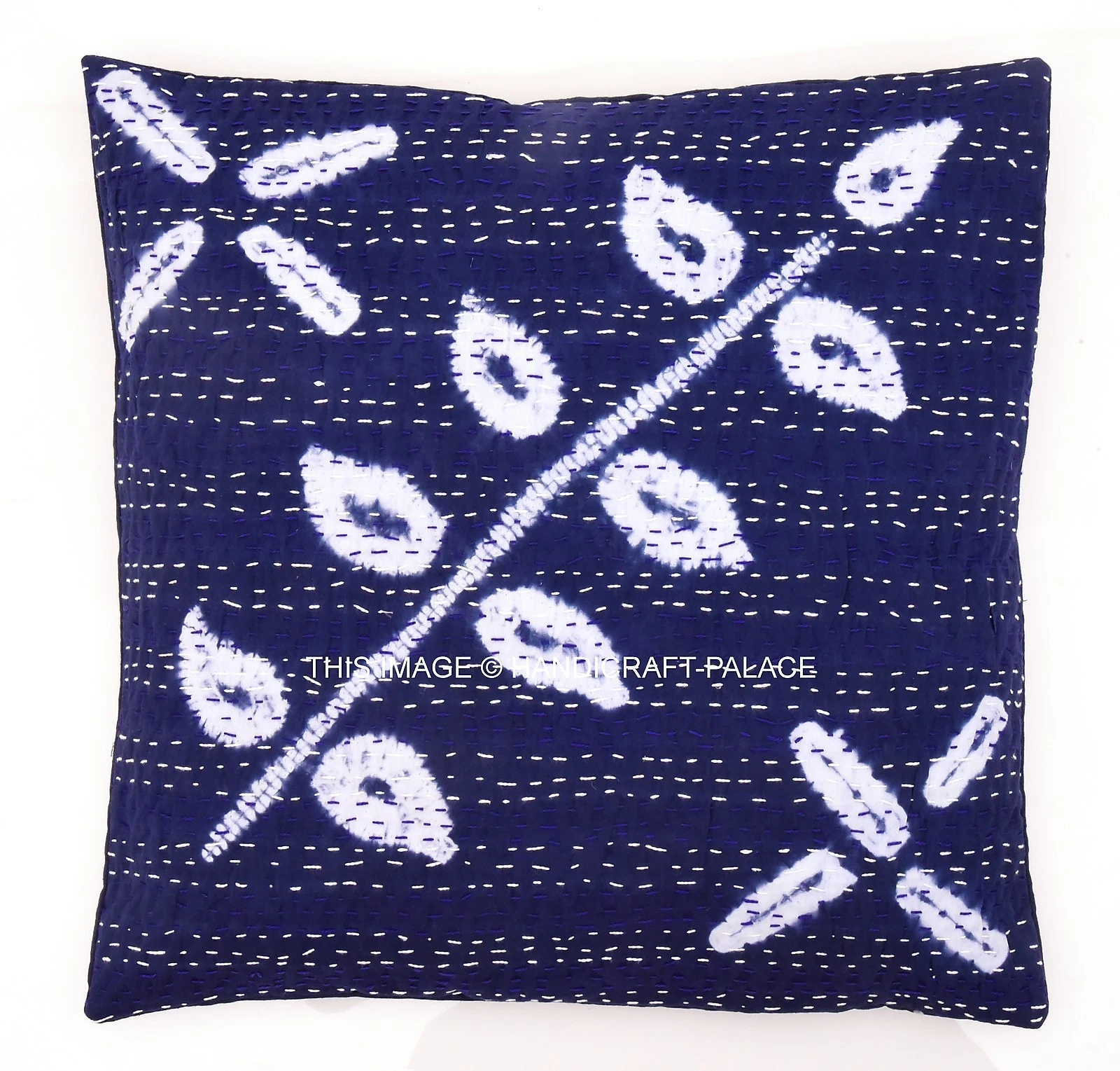 16" Kantha Indigo Blue Tie Dye Pillows Cotton Shibori Cushion Cover Boho Throw