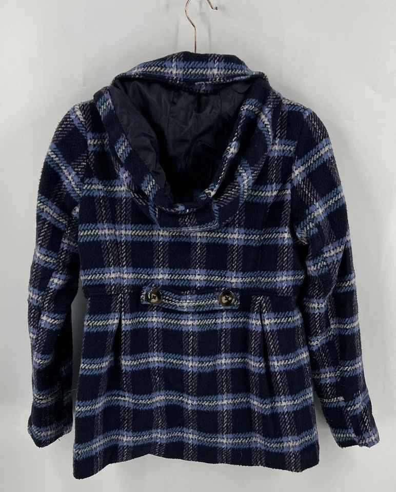 Abrigo London Fog Niñas Talla 14-16 Azul Marino Púrpura Cuadros Chaquetón con Capucha Foto 2 de 4